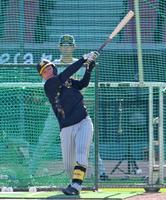 　フリー打撃で打ち込む森下（撮影・立川洋一郎）