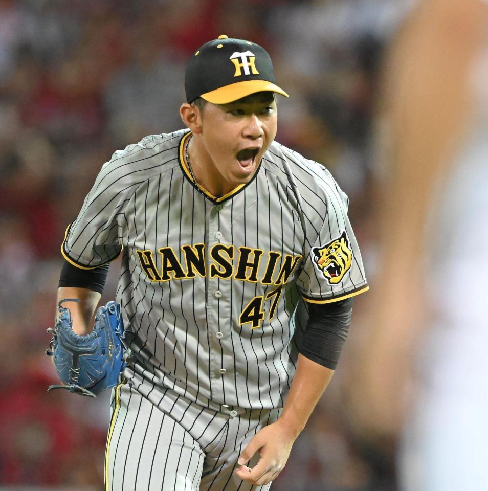 　６回、デビッドソンを三振に仕留め、雄たけびを上げる桐敷（撮影・高部洋祐）