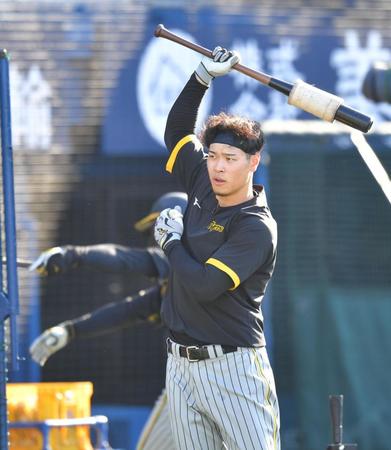 打撃練習に臨む佐藤輝（撮影・西岡正）