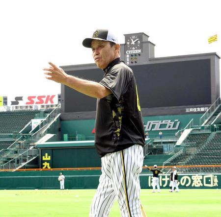 　練習を見守る岡田監督（撮影・高部洋祐）