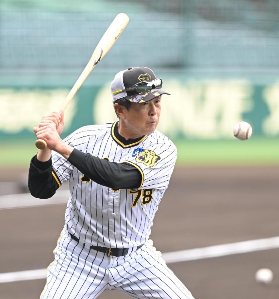 　試合前、ノッカーを務める平田コーチ（撮影・高部洋祐）