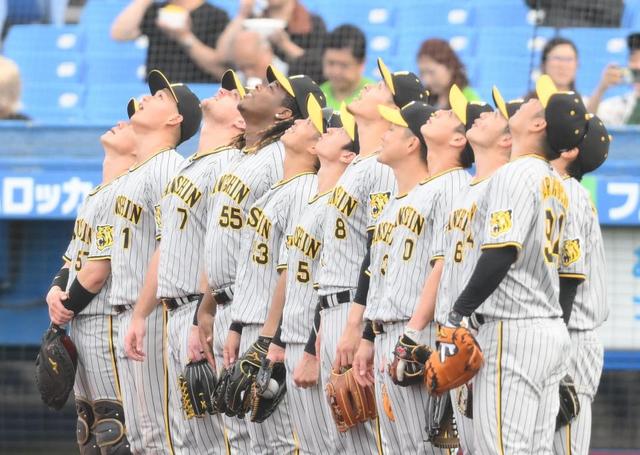 阪神 まるで高校野球のワンシーン？全員がホーム付近に一列に整列