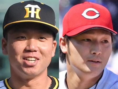 　阪神・村上（左）と広島・床田