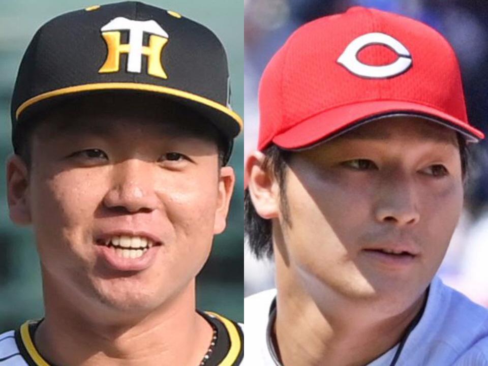 　阪神・村上（左）と広島・床田