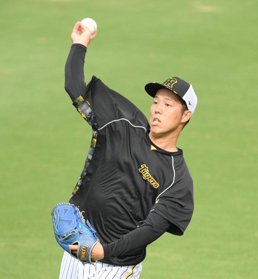 　キャッチボールをする青柳（撮影・中田匡峻）