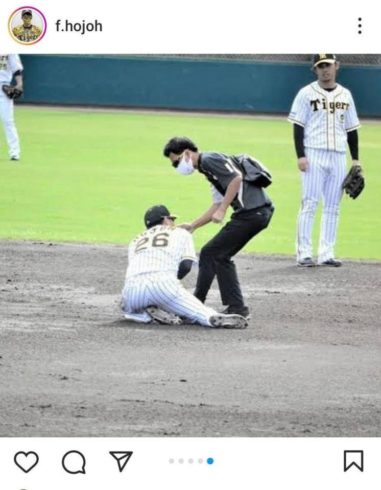 　阪神・北條の脱臼プレー（＠ｆ．ｈｏｊｏｈから）