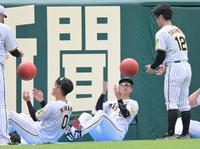 　トレーニングをして汗を流す近本（撮影・立川洋一郎）