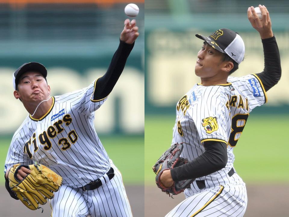 　シート打撃に登板する門別（左）、茨木＝撮影・北村雅宏