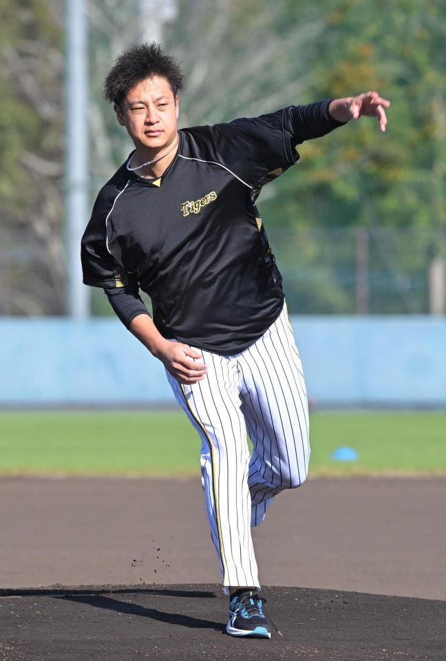 　試合前、マウンドの感触を確かめる大竹（撮影・高部洋祐）