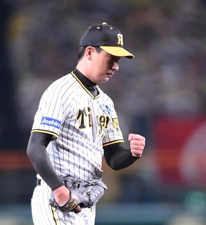 　９回、末包を三振に斬り、拳を握る岩崎（撮影・中田匡峻）