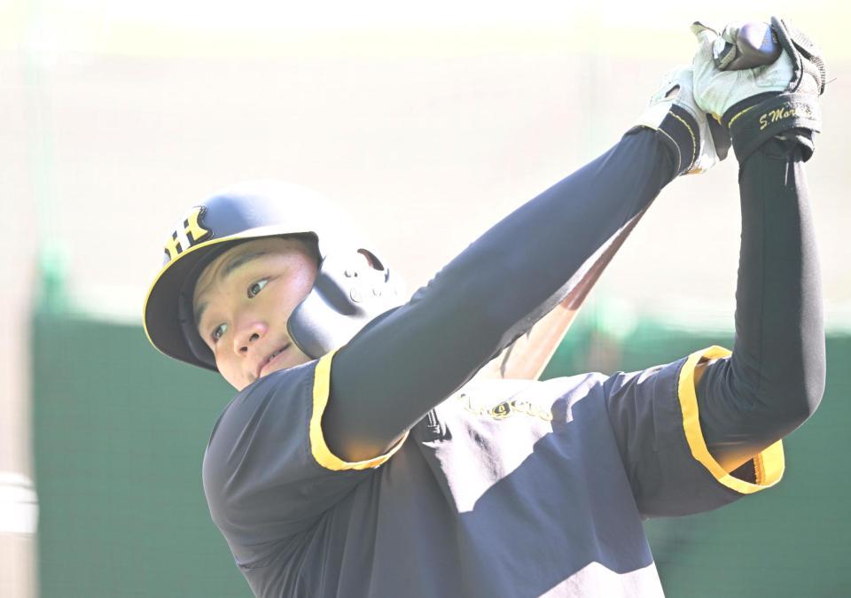 　試合前に打撃練習に励む森下（撮影・高部洋祐）