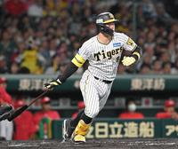２回、右前打を放つ阪神・佐藤輝明＝甲子園（撮影・高部洋祐）