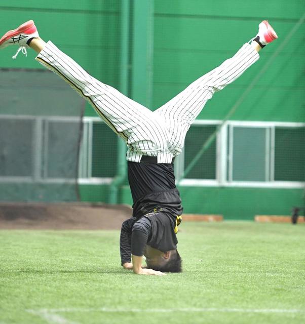 【写真】先発予定の“大雨耕太郎”試合前のストレッチがまさかの三点倒立