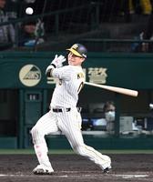 ８回阪神２死、左前打を放つ阪神・木浪聖也＝甲子園（撮影・中田匡峻）