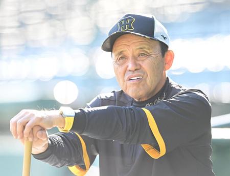 　練習を見守る岡田監督（撮影・高部洋祐）