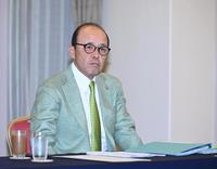 　スカウト会議に臨む岡田監督（撮影・金田祐二）