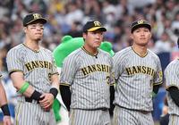 　スタメンで出場する（左から）佐藤輝、大山、森下（撮影・中田匡峻）