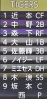発表された阪神スタメン＝京セラドーム大阪（撮影・西岡正）