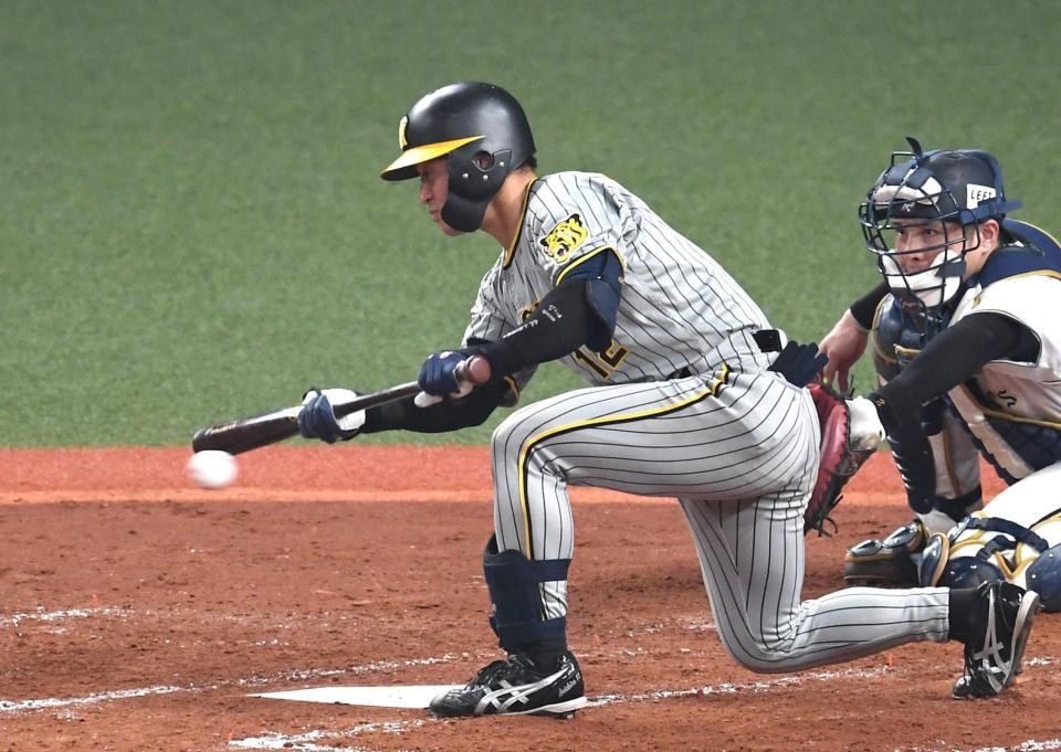 　４回、坂本はスクイズを試みるもファウルとなる（撮影・北村雅宏）