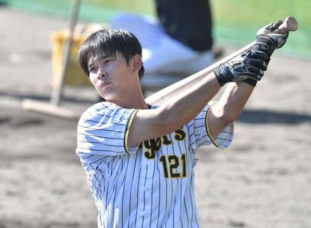 　打撃練習する野口（撮影・石井剣太郎）