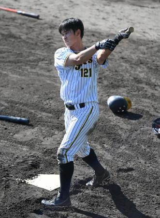 打撃練習する野口（撮影・石井剣太郎）