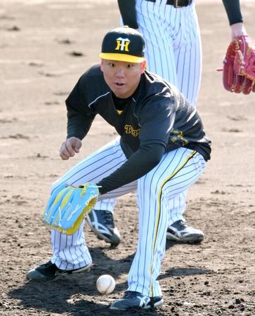 　ノックの打球を追う村上（撮影・立川洋一郎）