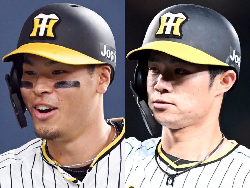 　阪神・佐藤輝明（左）と中野拓夢