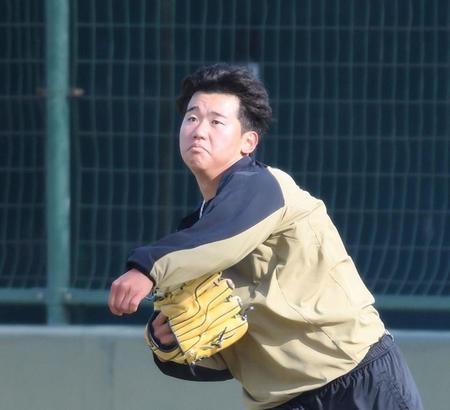 　キャッチボールをする門別（撮影・中田匡峻）