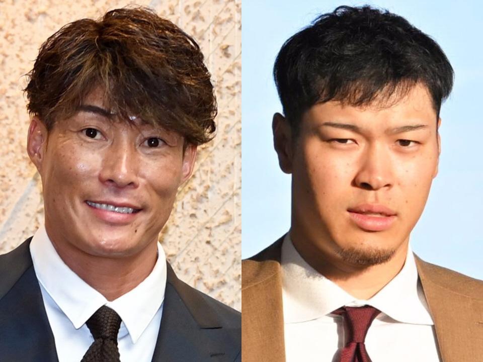 　糸井嘉男氏（左）と阪神・佐藤輝