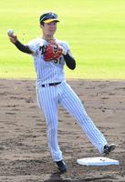 　キャンプ中に、守備練習をする中野＝２月１日、宜野座