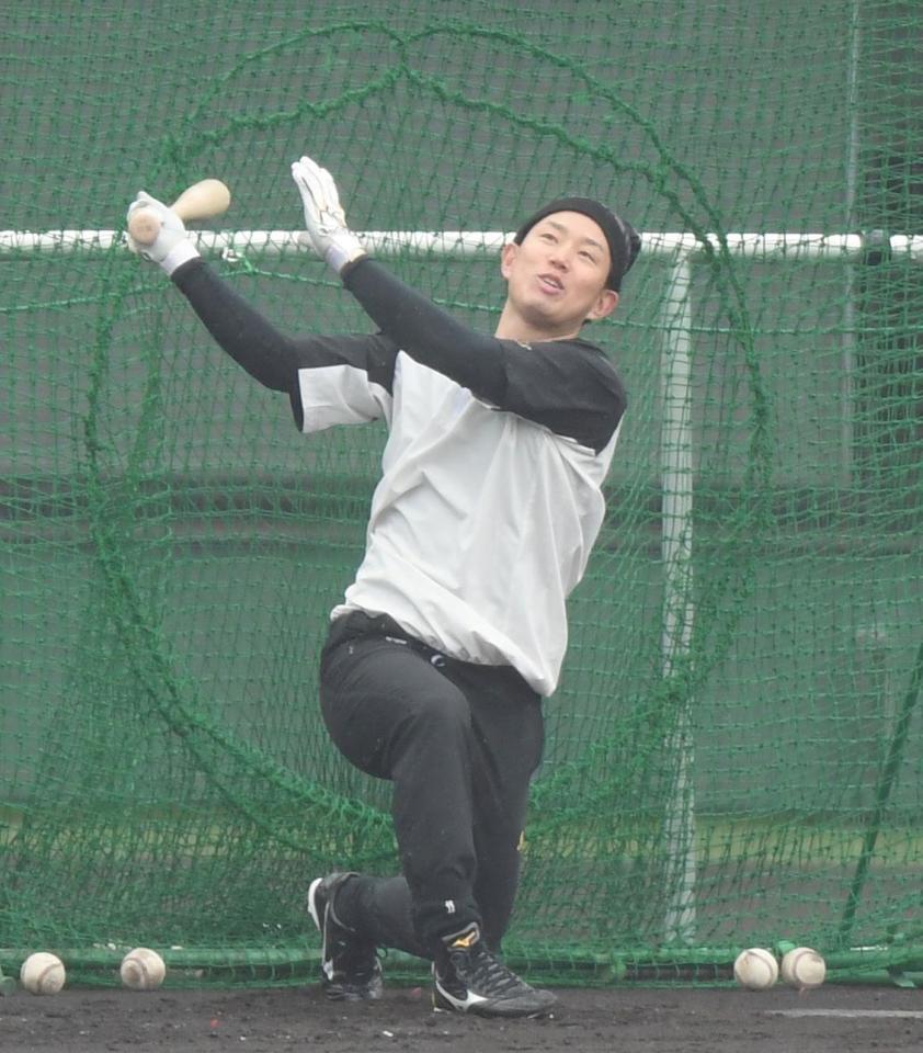 　打撃練習をする糸原（撮影・中田匡峻）