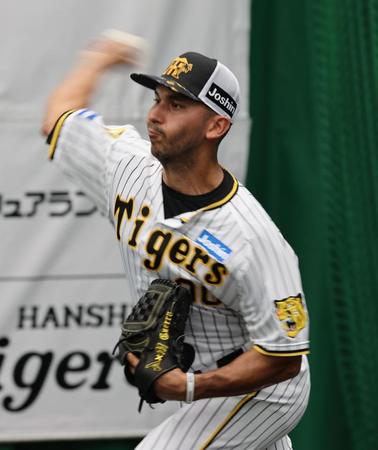 　ブルペンで投げ込むゲラ（撮影・田中太一）