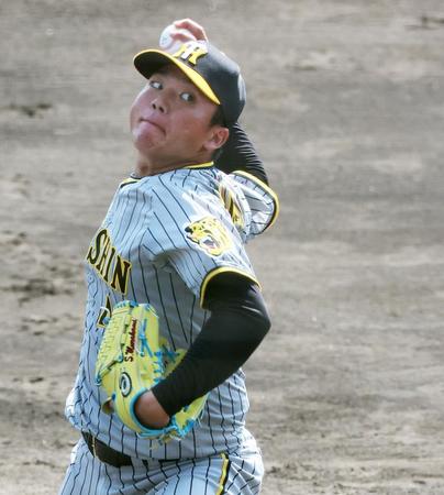 　広島打線を相手に力投し、２回を無安打無失点に抑える好投を見せた村上（撮影・立川洋一郎）