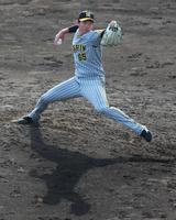 　９回、三者凡退に退け最後を締めくくった湯浅（撮影・立川洋一郎）