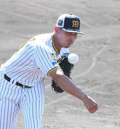 　打撃投手を務め投げ込むゲラ（撮影・立川洋一郎）