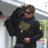 　球場入りする梅野（撮影・伊藤笙子）