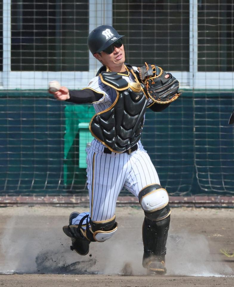 　シートノックで三塁へ送球する坂本（撮影・立川洋一郎）