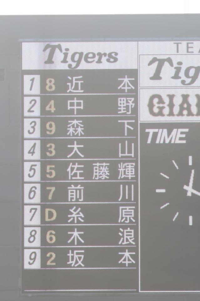 　巨人対阪神のスターティングメンバー（撮影・田中太一）