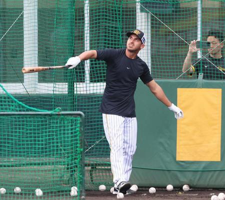 　打撃練習で柵越えを放ったゲラ（撮影・立川洋一郎）