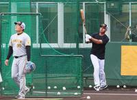 　フリー打撃で柵越えを放つゲラ（撮影・立川洋一郎）