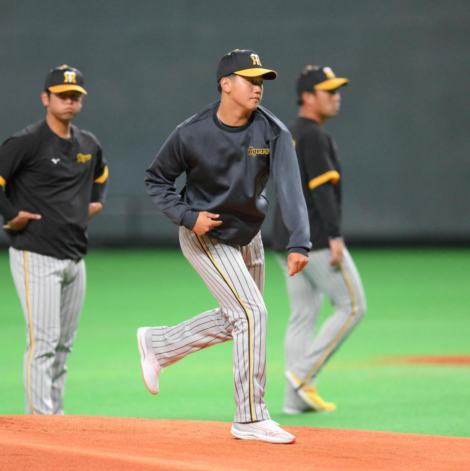 　試合前にマウンドの感触を確かめる門別（撮影・堀内翔）