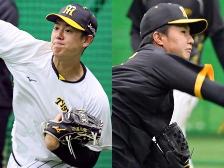 　阪神・石黒（左）、津田　