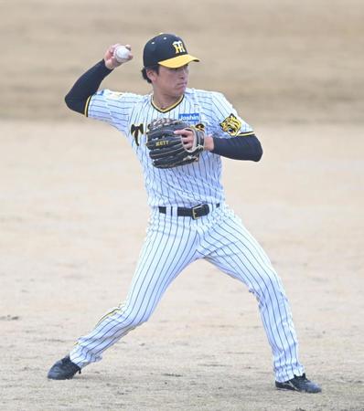 　シートノックで汗を流す高寺（撮影・石井剣太郎）