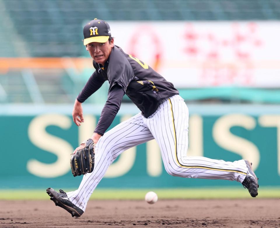 　１軍に合流しノックを受ける高寺（撮影・立川洋一郎）