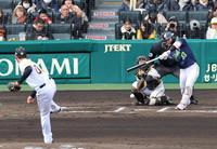 　６回、遊ゴロに倒れる内山壮（投手・ゲラ、捕手・坂本）