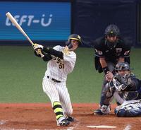 　５回、左前打を放つ中野（撮影・中田匡峻）