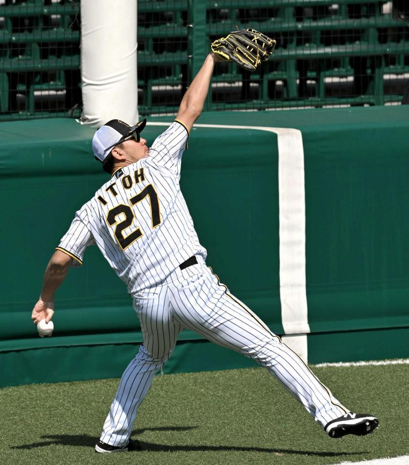 　入念にキャッチボールする伊藤将（撮影・北村雅宏）