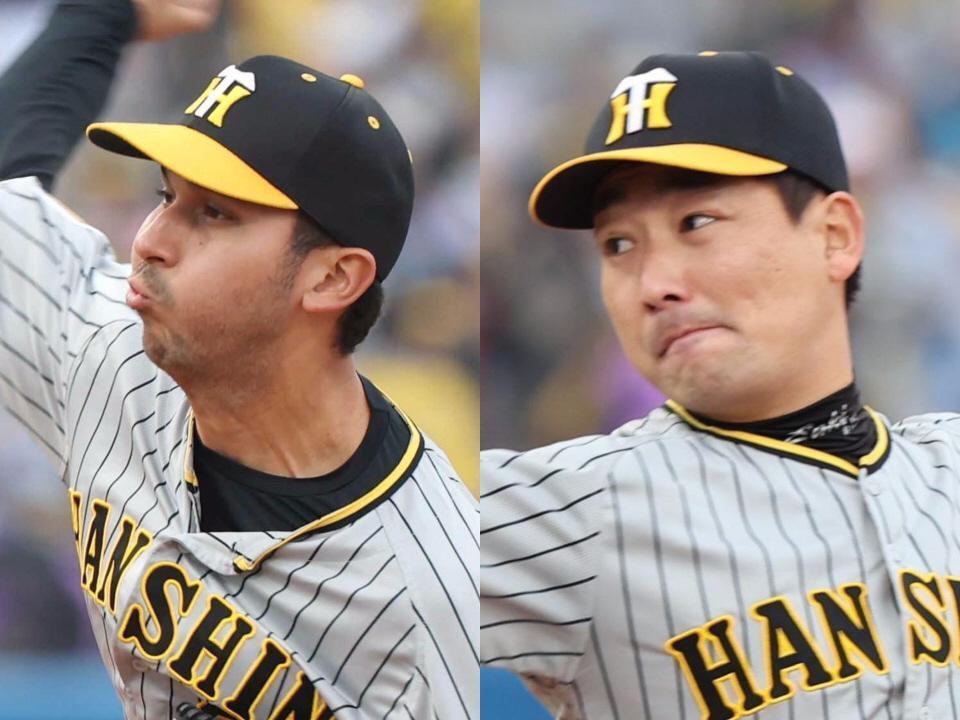 　八回に登板したゲラ（左）と九回登板した岩崎