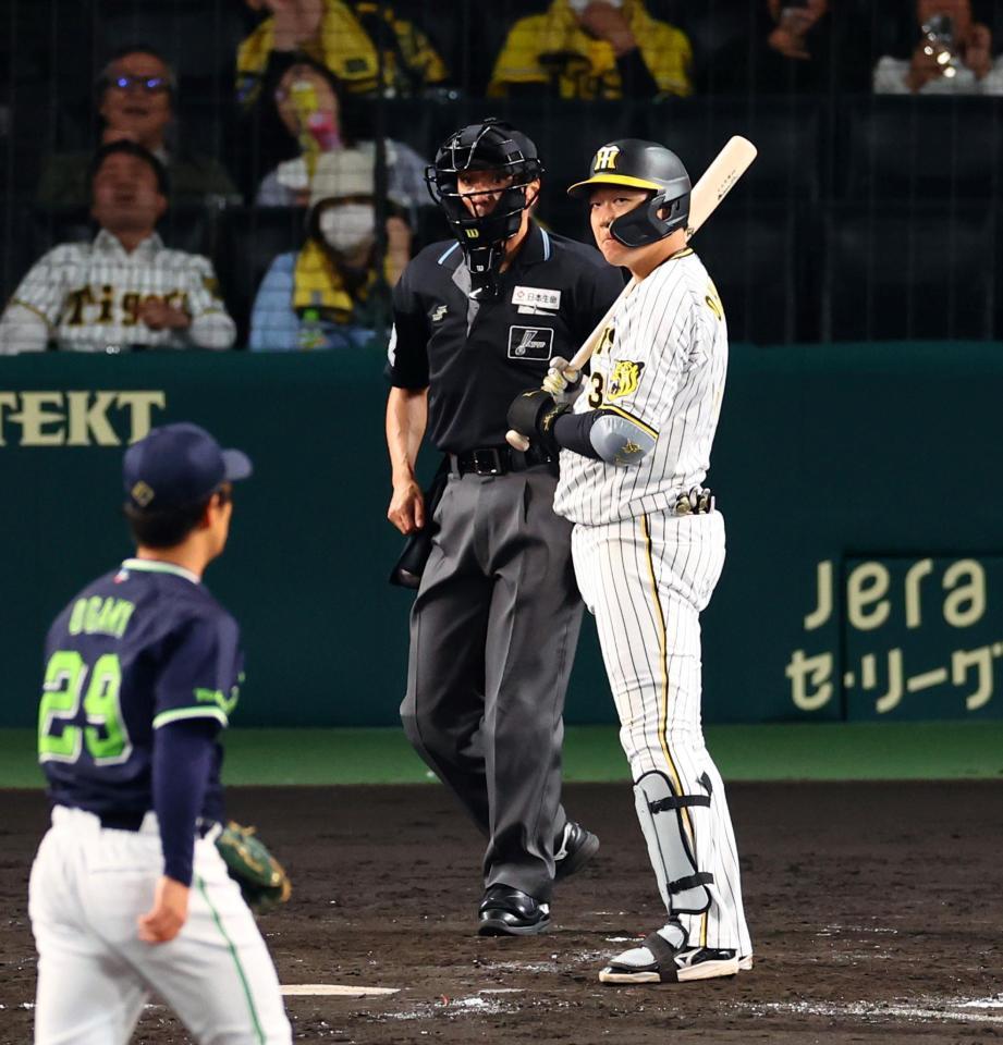 　４回、見逃し三振に倒れる大山（撮影・山口登）