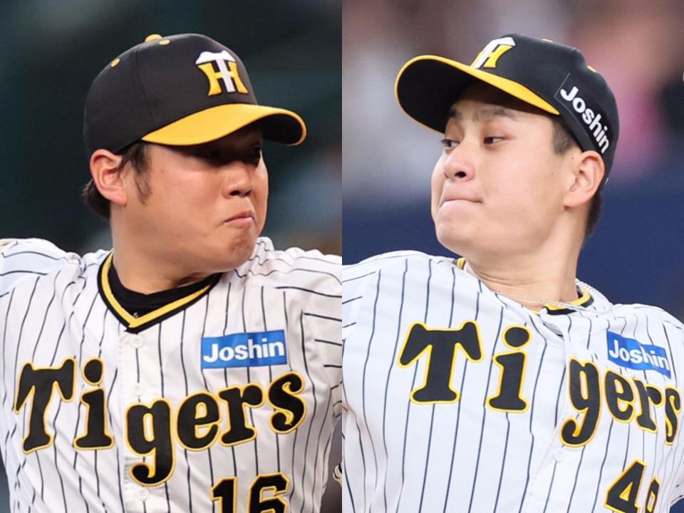 　阪神・西勇（左）と大竹